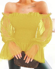 Load image into Gallery viewer, 2021 New!!! Women&#39;s Off Shoulder Blouse Mesh Flare Sleeve Sizes S - 2XL

