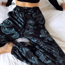 Load image into Gallery viewer, 2021 InsGoth Women Streetwear Pants Harajuku Harm Pant Dragon Print High Waist Sizes S -L

