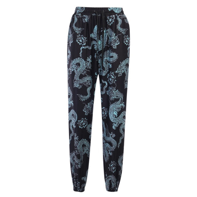 2021 InsGoth Women Streetwear Pants Harajuku Harm Pant Dragon Print High Waist Sizes S -L