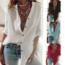 Load image into Gallery viewer, 2021 New!!! Women&#39;s Loose Fit Shirt With Rollable Sleeve V-neck Sizes  S-5XL

