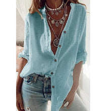 Load image into Gallery viewer, 2021 New!!! Women&#39;s Loose Fit Shirt With Rollable Sleeve V-neck Sizes  S-5XL

