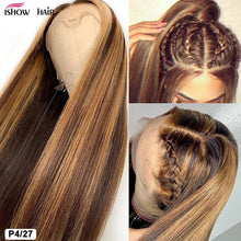 Load image into Gallery viewer, Ishow Highlight Wig Brown Colored Human Hair Wigs 13X4 13X6x1 Ombre Straight Lace Front Wig Highlight Lace Front Human Hair Wigs
