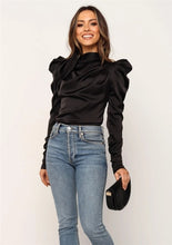 Load image into Gallery viewer, 2021 Women&#39;s Satin Bow Neck Long Sleeve Blouse Sizes S - XL
