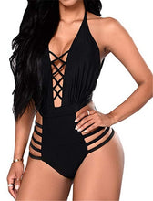 Load image into Gallery viewer, 2021 CHRONSTYLE Bodysuit Swimsuit Beachwear Sexy Deep V-neck Hollow Out Backless Lace-up One-piece Size S - XL
