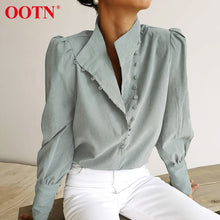 Load image into Gallery viewer, New!!! Turtleneck Blouse Long Sleeve Shirt Office Ladies Single-Breasted Puff Sleeve Sizes S - L
