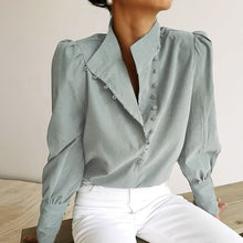 Load image into Gallery viewer, New!!! Turtleneck Blouse Long Sleeve Shirt Office Ladies Single-Breasted Puff Sleeve Sizes S - L
