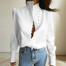 Load image into Gallery viewer, New!!! Turtleneck Blouse Long Sleeve Shirt Office Ladies Single-Breasted Puff Sleeve Sizes S - L
