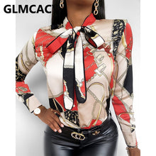 Load image into Gallery viewer, 2021 Women&#39;s Tie Neck Scarf Print Long Sleeve Blouse Sizes S - 2XL
