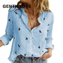Load image into Gallery viewer, 2021 Casual Long Sleeve Birds Print Loose Women Shirts Sizes M - 5XL
