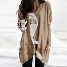 Load image into Gallery viewer, 2021 Spring Autumn Women Abstract Face Print Blouse Shirt Long Sleeve Pockets Irregular Size S
