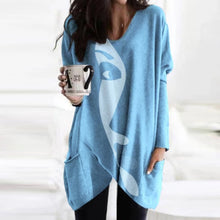 Load image into Gallery viewer, 2021 Spring Autumn Women Abstract Face Print Blouse Shirt Long Sleeve Pockets Irregular Size S

