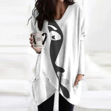 Load image into Gallery viewer, 2021 Spring Autumn Women Abstract Face Print Blouse Shirt Long Sleeve Pockets Irregular Size S
