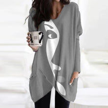 Load image into Gallery viewer, 2021 Spring Autumn Women Abstract Face Print Blouse Shirt Long Sleeve Pockets Irregular Size S
