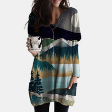 Load image into Gallery viewer, 2021 Spring Autumn Women Abstract Face Print Blouse Shirt Long Sleeve Pockets Irregular Size S
