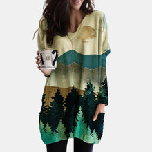 Load image into Gallery viewer, 2021 Spring Autumn Women Abstract Face Print Blouse Shirt Long Sleeve Pockets Irregular Size S
