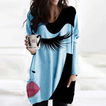 Load image into Gallery viewer, 2021 Spring Autumn Women Abstract Face Print Blouse Shirt Long Sleeve Pockets Irregular Size S
