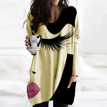 Load image into Gallery viewer, 2021 Spring Autumn Women Abstract Face Print Blouse Shirt Long Sleeve Pockets Irregular Size S
