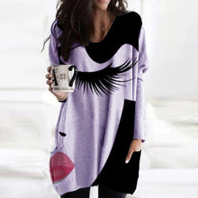 Load image into Gallery viewer, 2021 Spring Autumn Women Abstract Face Print Blouse Shirt Long Sleeve Pockets Irregular Size S
