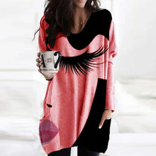Load image into Gallery viewer, 2021 Spring Autumn Women Abstract Face Print Blouse Shirt Long Sleeve Pockets Irregular Size S
