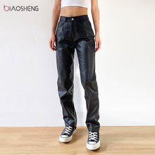 Load image into Gallery viewer, 2021 Cargo Pants Women Black Faux Leather Pants High Waist Sizes S - XL
