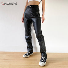 Load image into Gallery viewer, 2021 Cargo Pants Women Black Faux Leather Pants High Waist Sizes S - XL

