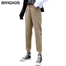 Load image into Gallery viewer, 2021 New Spring Summer BIVIGAOS Women Casual Harem Pants Elastic Waist Triangle Buckle Cargo Pants Women
