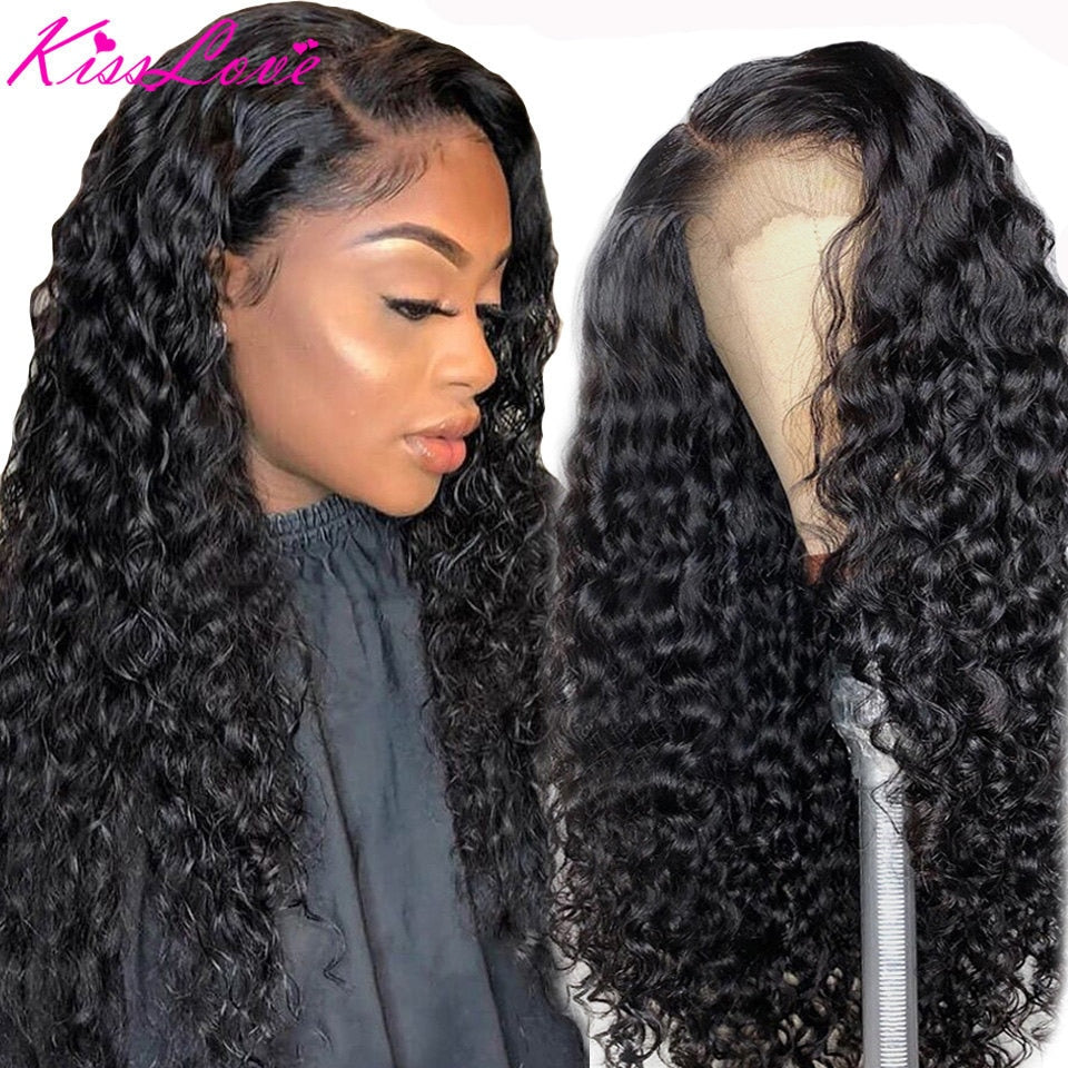 KissLove Deep Wave 13x6 13x4 Lace Front Human Hair Wigs for Black Women Prepluck Glueless Brazilian Curly 5X5HD Lace Closure Wig