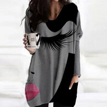 Load image into Gallery viewer, 2021 Spring Autumn Women Abstract Face Print Blouse Shirt Long Sleeve Pockets Irregular Size S
