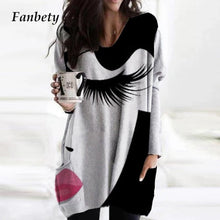 Load image into Gallery viewer, 2021 Spring Autumn Women Abstract Face Print Blouse Shirt Long Sleeve Pockets Irregular Size S
