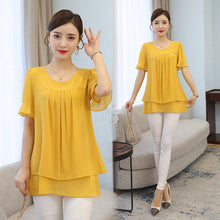 Load image into Gallery viewer, 2021 Summer Mid-length Chiffon Blouse Women Short sleeve Sizes L - 5XL
