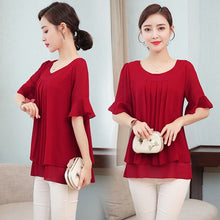 Load image into Gallery viewer, 2021 Summer Mid-length Chiffon Blouse Women Short sleeve Sizes L - 5XL
