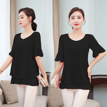Load image into Gallery viewer, 2021 Summer Mid-length Chiffon Blouse Women Short sleeve Sizes L - 5XL
