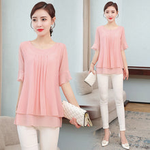 Load image into Gallery viewer, 2021 Summer Mid-length Chiffon Blouse Women Short sleeve Sizes L - 5XL
