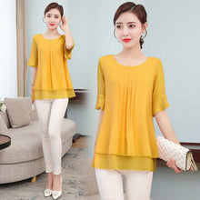 Load image into Gallery viewer, 2021 Summer Mid-length Chiffon Blouse Women Short sleeve Sizes L - 5XL
