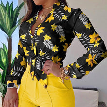 Load image into Gallery viewer, 2021 New!!! Women&#39;s Long Sleeve Floral Printed Tie Knot Top Blouse Sizes S - XL
