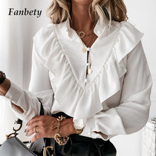 Load image into Gallery viewer, 2021 Casual Button-Up Ladies Office Top Long Sleeve Ruffle Blouse Size S
