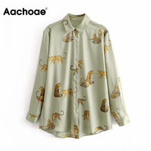 Load image into Gallery viewer, 2021 Aachoae Leopard Woman&#39;s Turn Down Collar Blouse Long Sleeve  Size XS - Plus Size

