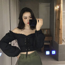 Load image into Gallery viewer, 2021 Women&#39;s Off Shoulder Top Long Sleeve Ruffle Vintage Blouse With Puff Sleeve Crop Tops One Size Cosplay
