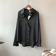 Load image into Gallery viewer, 2021 Spring Women Fashion Long Sleeves Blouse Vintage Femme V Neck Imitation Silk Blouse Sizes M - L
