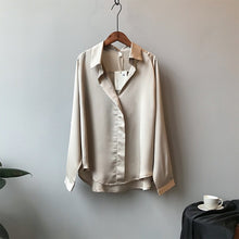 Load image into Gallery viewer, 2021 Spring Women Fashion Long Sleeves Blouse Vintage Femme V Neck Imitation Silk Blouse Sizes M - L
