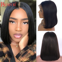 Load image into Gallery viewer, Blonde Human Hair Wig With Brown Roots 13x1 Lace Short Ombre Middle Part Lace Front Wigs Remy 180 Density Pre Plucked For Women
