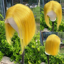 Load image into Gallery viewer, Blonde Human Hair Wig With Brown Roots 13x1 Lace Short Ombre Middle Part Lace Front Wigs Remy 180 Density Pre Plucked For Women

