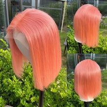 Load image into Gallery viewer, Blonde Human Hair Wig With Brown Roots 13x1 Lace Short Ombre Middle Part Lace Front Wigs Remy 180 Density Pre Plucked For Women
