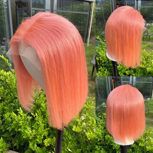 Blonde Human Hair Wig With Brown Roots 13x1 Lace Short Ombre Middle Part Lace Front Wigs Remy 180 Density Pre Plucked For Women