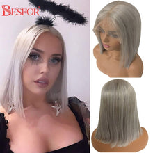 Load image into Gallery viewer, Blonde Human Hair Wig With Brown Roots 13x1 Lace Short Ombre Middle Part Lace Front Wigs Remy 180 Density Pre Plucked For Women
