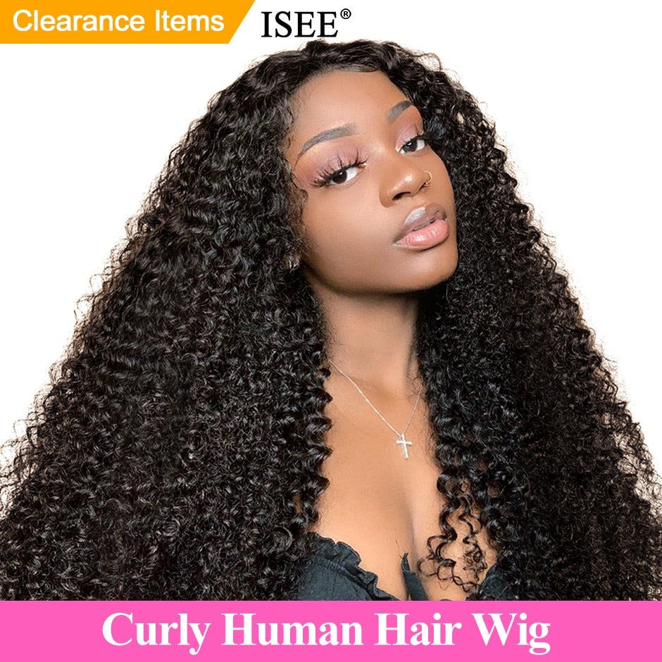 Mongolian Kinky Curly Wigs For Women ISEE HAIR Curly Lace Closure Wig Curly Lace Front Human Hair Wigs 13X6 HD Lace Frontal Wig