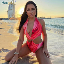 Load image into Gallery viewer, 2021 HAOYUAN Sexy Aesthetic Print Bodysuit for Women Halter Backless Sizes S - L
