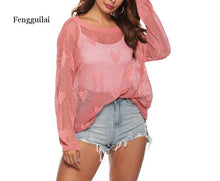 Load image into Gallery viewer, 2021 Summer Long Sleeve Cover Up Beach Dress Tunic Mesh Lace Beach Wear One Size

