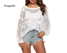 Load image into Gallery viewer, 2021 Summer Long Sleeve Cover Up Beach Dress Tunic Mesh Lace Beach Wear One Size
