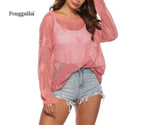 Load image into Gallery viewer, 2021 Summer Long Sleeve Cover Up Beach Dress Tunic Mesh Lace Beach Wear One Size
